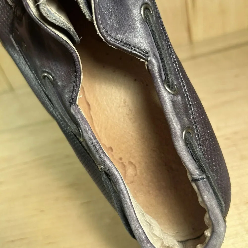 JOHN VARVATOS Schooner 10.5 M Navy Perforated Leather Moccasin Loafer Boat Shoes